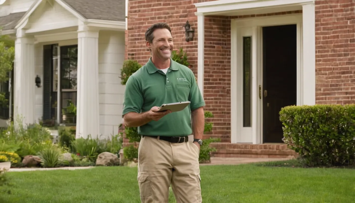 A friendly pest control provider talking with a homeowner at a front door in DISH