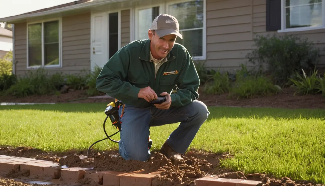 Provider inspecting the foundation of a brick ranch home for termite activity in DISH